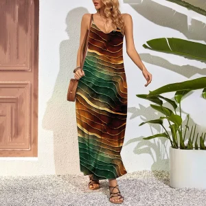 2024 Summer Women's Breathable Long Textured Loose Halter Dresses Hawaii New Printed Women's Dresses Beach Casual Clothing 3Xl