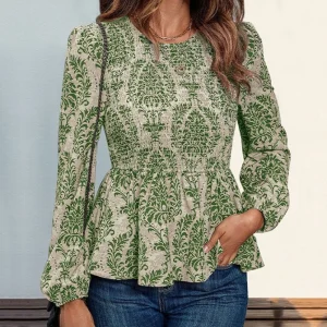 Women's fashionable and casual slim fit long sleeved printed top, 2025 autumn and winter new women's shirt top, women's clothing